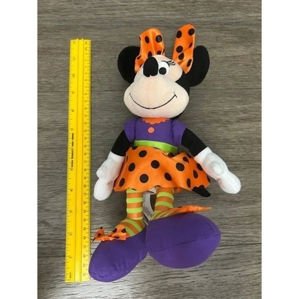 Disney Minnie Mouse Halloween Plush with Orange Purple Black Polka Dots 10